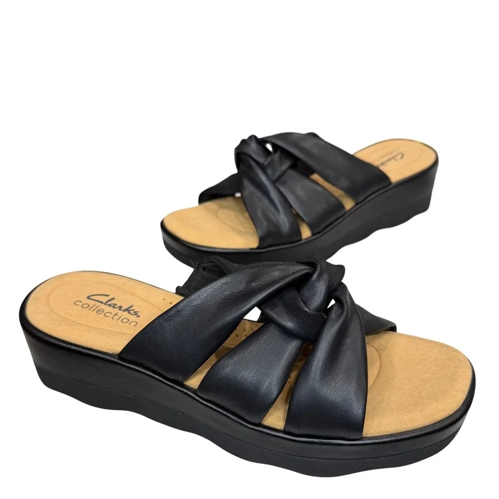 Clarks Black Knot-Front Wedge Slides